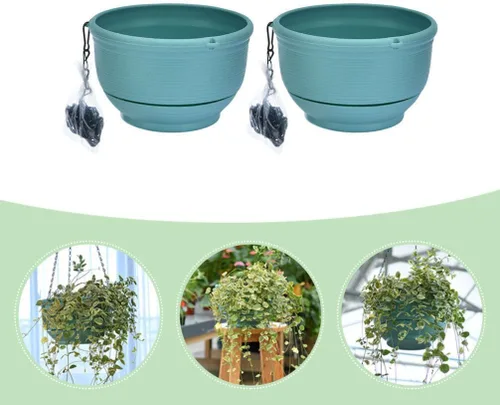 Vista 2 de Cabilock Cesta de riego automático, 2 piezas, maceta colgante de riego automático para interiores y exteriores, cesta colgante de plantas verdes