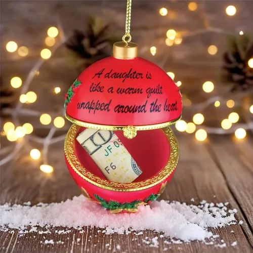 Vista 6 de Collections Etc Adornos navideños con cita conmovedora y colgador dorado, compartimento interior para regalo pequeño, hermana