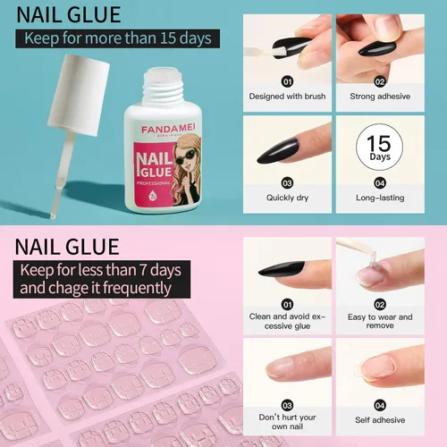 Vista 5 de FANDAMEI - Uñas de presión, 576 uñas postizas en 24 colores, uñas acrílicas de almendra de longitud media, cobertura completa, brillantes