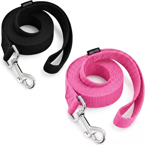 Vista 38 de AMAGOOD 6 pies de correas para cachorros/perros, correa de estilo tradicional resistente con gancho de cuello fácil de usar, correa para perros Negro