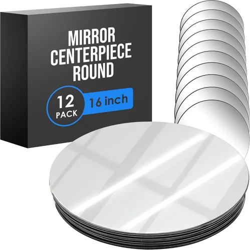 Vista 11 de Houseables Mirror Centerpieces for Tables, Round Mirrors for Centerpieces, Mirrored Trays, Round Table Plate Tray, Circle, Glass Charger, Wedding