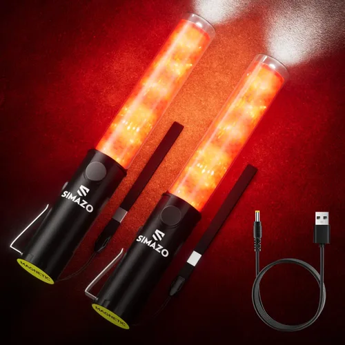 Vista 9 de Varita de Tráfico Recargable de 10 Pulgadas, Bastón de Control de Tráfico Rojo con LED Blanco en la Parte Superior, Varita de Marshalling Aéreo