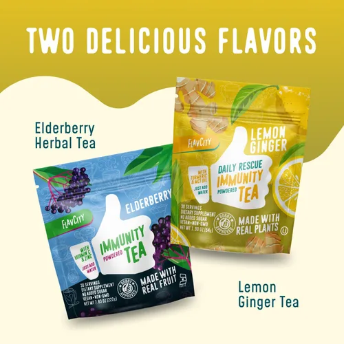 Vista 7 de FlavCity Té de inmunidad en polvo, té de hierbas de jengibre, cúrcuma y limón para apoyo inmunológico, sin OMG y sin azúcar (30 paquetes de barritos)