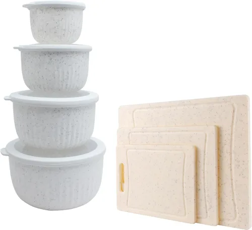 Vista 10 de COOK WITH COLOR Kitchen Essentials - Juego de tazones para mezclar con tapas y 3 tablas de cortar gruesas en blanco y negro