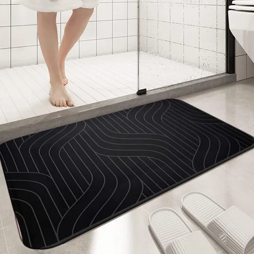Vista 2 de Alfombrilla de baño de piedra de diatomita, de secado rápido, antideslizante, tierra de diatomeas, alfombra de baño, 15.7 x 23.6 in, color negro