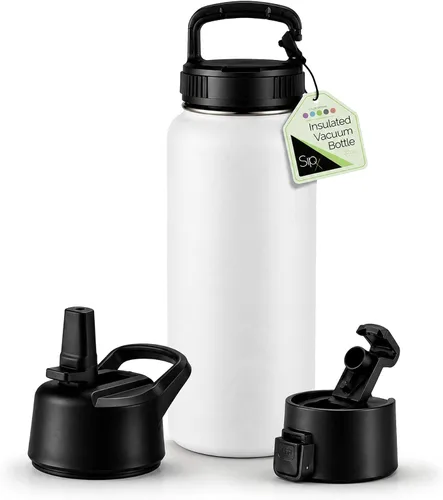 Vista 35 de SIPX™ Botella de Agua Aislada de 18 oz con 3 Tapas – Acero Inoxidable a Prueba de Fugas, Triple Aislamiento – Frío 24 Horas/Caliente 12 Horas – Negro