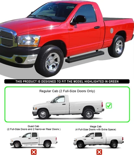 Vista 4 de APS Estribos de 5 pulgadas, color negro, compatibles con Dodge Ram 1500 2002-2008 Regular Cab & Ram 2500 3500 2003-2009
