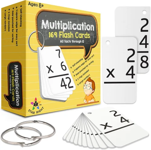 Vista 7 de Tarjetas de Matemáticas Star Right - Tarjetas de División - Juego de Matemáticas con 156 Tarjetas Perforadas - 2 Anillos Encuadernadores