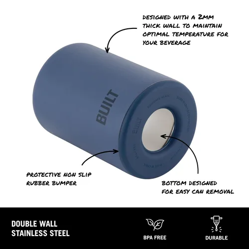 Vista 2 de BUILT Enfriador de latas K2 de doble pared de acero inoxidable de 12 onzas azul atlántico