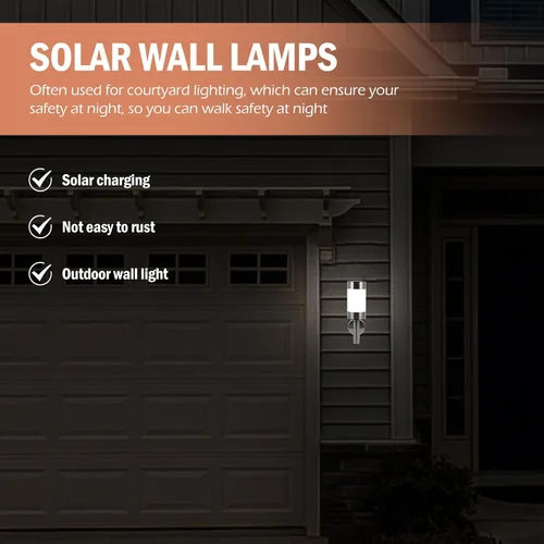 Vista 7 de Cabilock 2 luces solares de pared LED de acero inoxidable, iluminación al aire libre para jardín, patio, valla patio con iluminación brillante