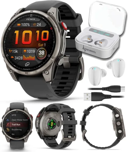 Vista 7 de Garmin Fenix 0.315 – 1.693 in Zafiro, AMOLED Multisport GPS Smartwatch, gris carbón DLC titanio con silicona negro/gris guijarro, linterna LED fenix