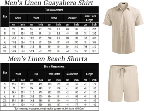 Vista 6 de COOFANDY Conjunto de 2 piezas de lino para hombre camisa con botones y pantalones cortos