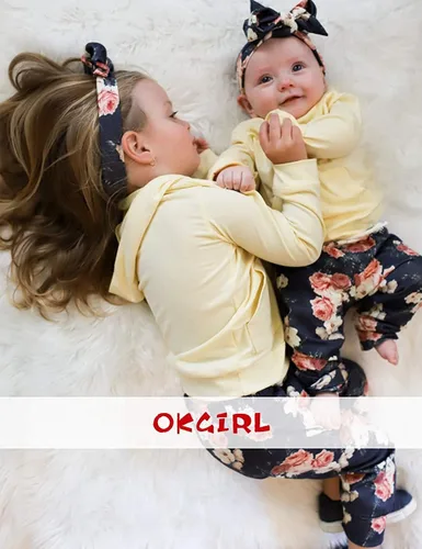 Vista 2 de Ropa de bebé niña de manga larga con capucha sudadera con pantalones florales con diadema conjuntos de ropa