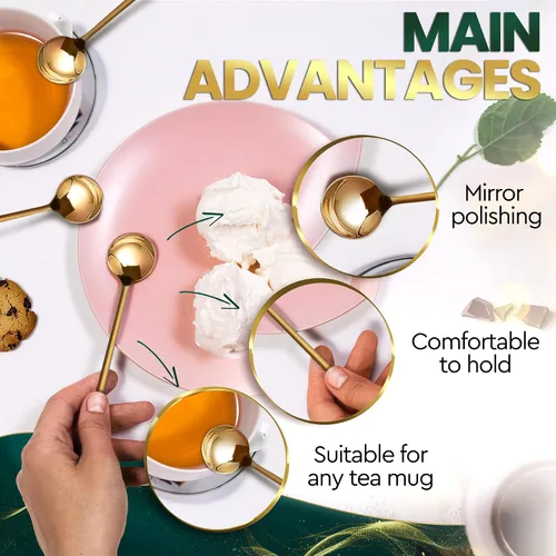 Vista 4 de Cucharas de café doradas de 5 pulgadas, 8 cucharas de té doradas de 5.25 pulgadas, cucharas de café pequeñas para cafetería, cucharas de café