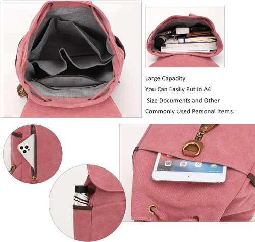 Vista 4 de KL928 Mochila de lona Mochila grande casual vintage para viajes al aire libre, mochila de senderismo para hombres y mujeres, 6885-lona-óxido rojo