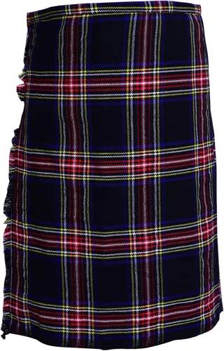 Vista 4 de Kilts - Conjunto de ropa escocesa de 5 yardas para hombre, accesorios para hombre, juego de ropa de tartán Highland Wear (Stewart negro, 32 pulgadas)