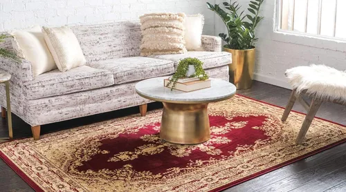 Vista 2 de Unique Loom - Alfombra clásica tradicional, colección Versalles, Polipropileno, Rojo/Borgoña