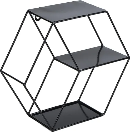 Vista 10 de Wnvivi Estantes flotantes hexagonales, soporte de exhibición de almacenamiento de pared de hierro forjado, marco de metal, estante colgante de pared