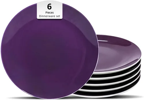 Vista 35 de Juego de 6 platos llanos en forma de cupé de gres de 10.5 pulgadas, muy rosa