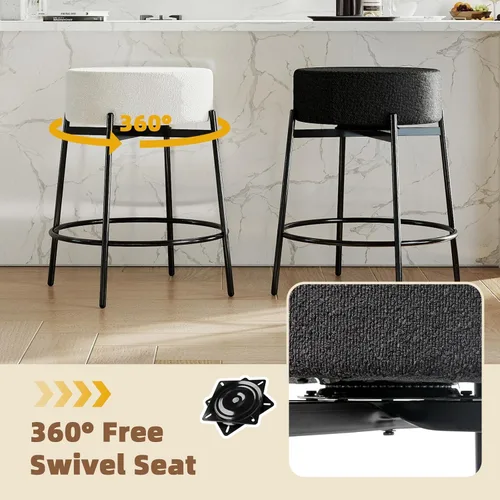 Vista 7 de SoarFlash - Juego de 2 taburetes de bar modernos giratorios, taburetes de barra de 24" Sherpa con asiento giratorio de altura de mostrador