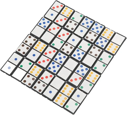 Vista 2 de Juego de dominó, juego de 28 piezas de dominó doble de seis juegos de dominó de plástico portátil, juego interactivo con puntos coloridos para niños