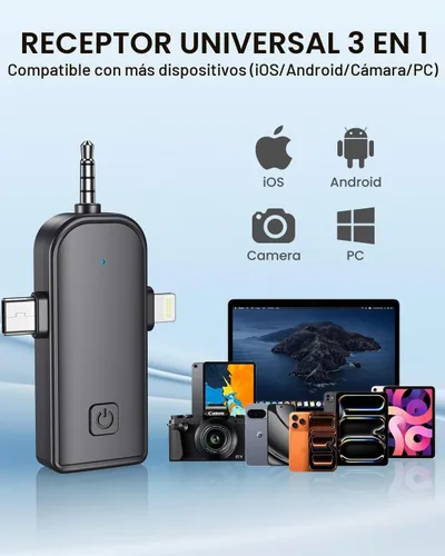 Vista 7 de Micrófono Lavalier inalámbrico 3 en 1 para iPhone: micrófono de solapa Bluetooth para iPad Android Phone Camera Pc - Micrófonos de clip pequeño