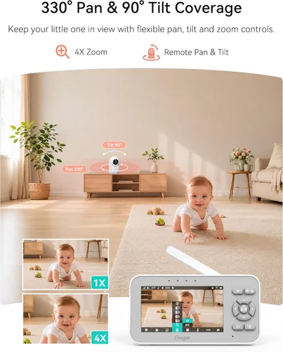 Vista 6 de Simyke Monitor de video para bebés con cámara, pantalla IPS de 4", 720P