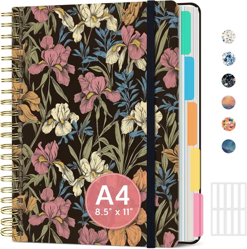 Vista 40 de Cuadernos grandes de espiral rayados para el trabajo con divisores y pestañas extraíbles, 8.5 x 11 pulgadas, bonito cuaderno de tapa dura de 5