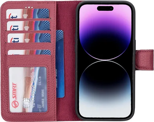 Vista 89 de HARDISTON Funda de piel auténtica hecha a mano compatible con iPhone 11 Pro de 5.8 pulgadas, funda magnética desmontable con tarjeteros - bordes