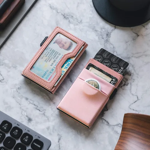 Vista 42 de VULKIT Billetera minimalista con ventana de identificación y bolsillo EDC con bolsillo desplegable para tarjetas de crédito y bloqueo RFID, diseño