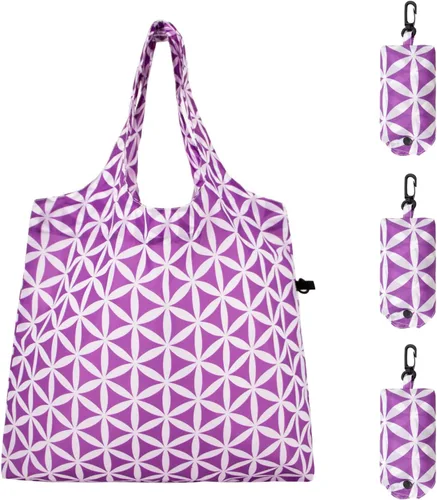 Vista 7 de HOLYLUCK Bolsas de comestibles reutilizables, bolsa de compras plegable resistente (estándar, 3 huellas de patas de perro azules)