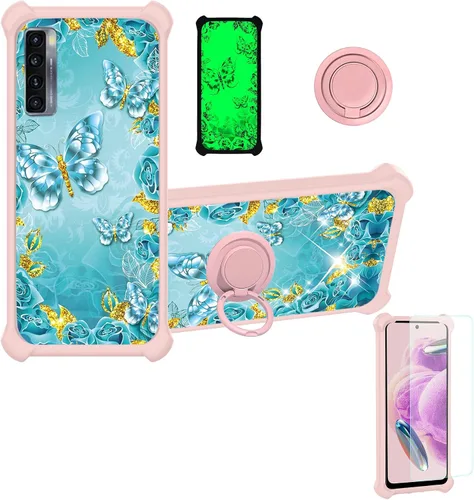 Vista 97 de jioeuinly Funda compatible con Oukitel P1 Pro con protector de pantalla de vidrio templado, policarbonato duro + silicona suave, soporte de anillo