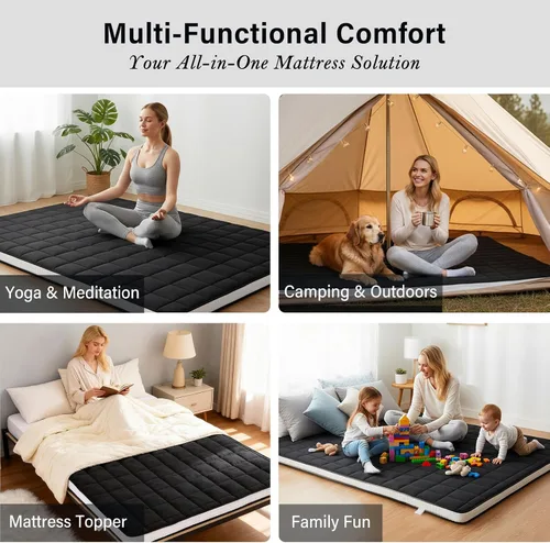Vista 3 de Tiita Colchón japonés, colchón futón de 4 pulgadas de grosor con bolsa de almacenamiento y 2 correas, tapete de tatami para dormir tamaño individual