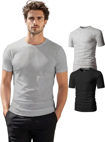 Vista 12 de H2H Camisetas para hombre - Pack de varias unidades, diseño simple, manga corta, ajuste delgado, mezcla de algodón (cuello en V/cuello redondo)