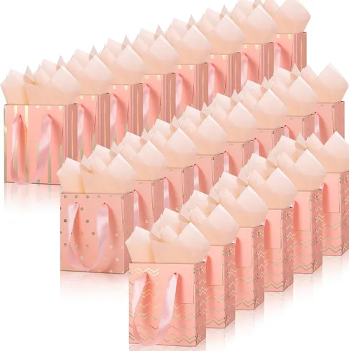 Vista 19 de Tenare - 24 pequeñas bolsas de regalo pequeñas de papel metálicas para fiestas, pequeñas con asas, papel de seda para joyas, envoltura de regalo
