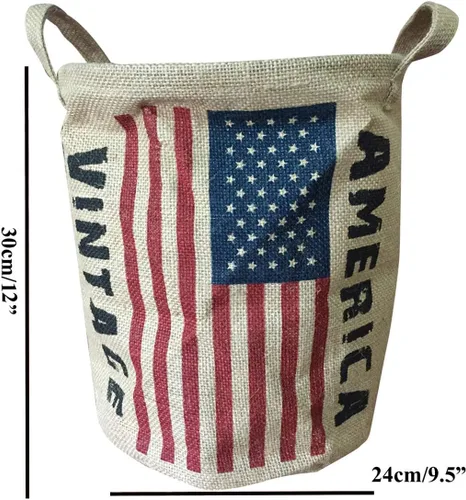 Vista 2 de NewFerU Cesta de almacenamiento tejida de arpillera, plegable, vintage, redonda de yute para alimentos, juguetes, organizador con asas, pequeño