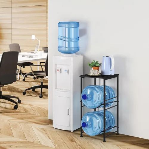 Vista 7 de Organizador para botellas de agua de 5 galones, soporte para jarra de agua con estantes superiores, estante de almacenamiento de jarra de 2 niveles