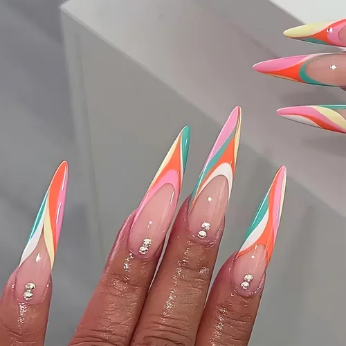Vista 17 de BABALAL Uñas Postizas Largas de Estilete para Pegar Blancas Uñas Falsas con Punta Francesa Diseño con Pegamento Suministros de Arte 24 Piezas XL