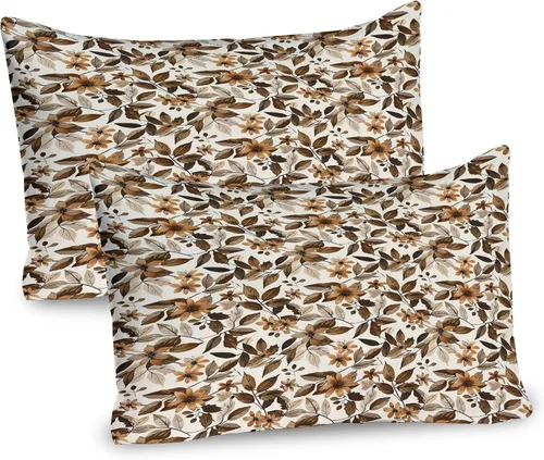 Vista 14 de Lunarable Juego de 2 fundas para almohada de otoño, tema vintage otoñal con estilo granja, ilustración de flores silvestres, artículo de cama