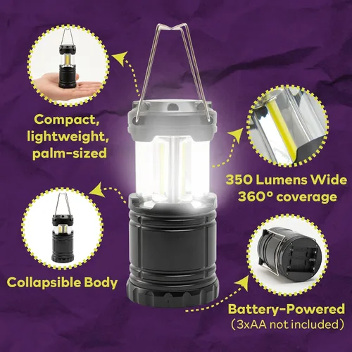 Vista 2 de ATack Linterna LED para campamento, funciona con pilas, paquete de 4 linternas de campamento para cortes de energía, luces colgantes plegables