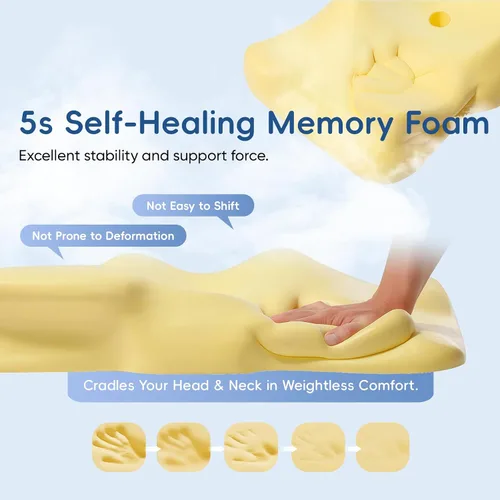 Vista 6 de Almohada cervical, almohadas cervicales de contorno de espuma viscoelástica para dormir con funda de almohada, soporte ergonómico de 5 zonas