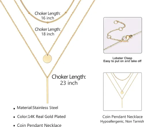 Vista 6 de Collares delicados para mujer, collares en capas, collar de gargantilla chapado en oro, joyería para mujer