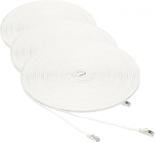 Vista 6 de Amazon Basics Cable de conexión Ethernet RJ45 Cat 7, plano, 600 MHz, sin enganches, incluye 15 clavos, 30 pies, color blanco