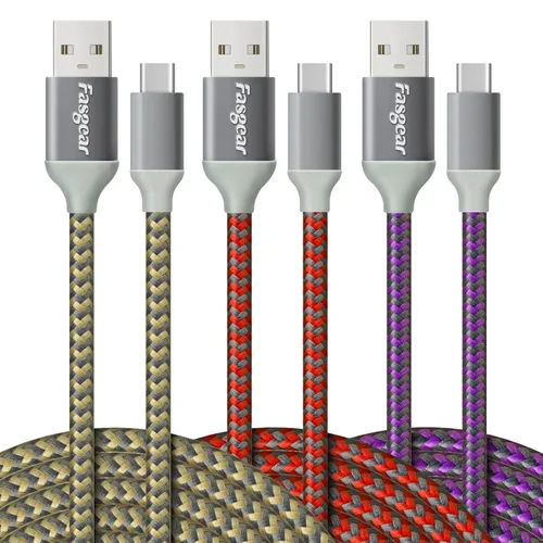 Vista 7 de Fasgear Cables USB C a USB A de 10 pies, paquete de 2, negro, blanco Carga rápida 3A, tipo C 2.0, trenzada, compatible con Galaxy S21 Plus Note 10
