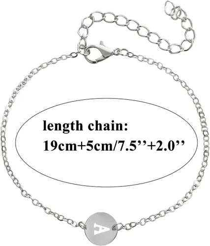 Vista 3 de Cadenas de eslabones de pulsera, pulsera personalizada con inicial de acero inoxidable chapada en plata, joyería delicada con dije de moneda