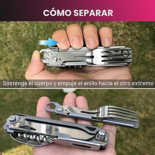 Vista 4 de Juego de utensilios de camping 6 en 1 con estuche plegable tenedor