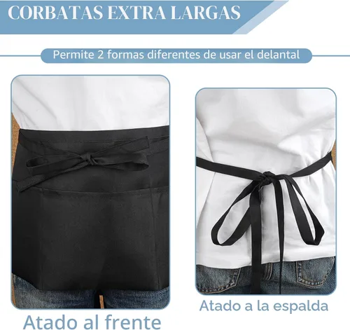 Vista 5 de 3 Pack Server Apron, Short Waitress Apron with Pockets for Servers, Waiters mandiles para mujer para trabajo with 3 pockets, Polyester