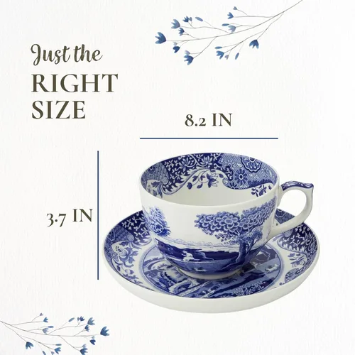 Vista 7 de Spode Taza de té y platillo italiano azul, juego de 4 tazas gigantes, taza de café, taza de 20 onzas para té, lattes, expresos y bebidas calientes