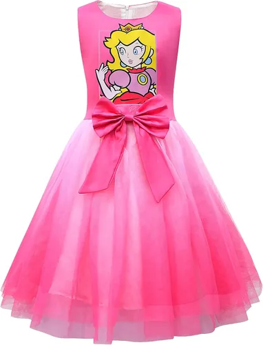 Vista 2 de YODISON Disfraz de princesa melocotón, vestidos de princesa para niñas, cosplay de Halloween 2T-8T para niños