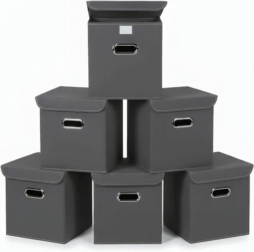 Vista 10 de Organizadores de Armario Contenedores de Almacenamiento de Tela Con Tapas Organizador de Cubo de Almacenamiento Plegable Cesta Con Asas, Cajas